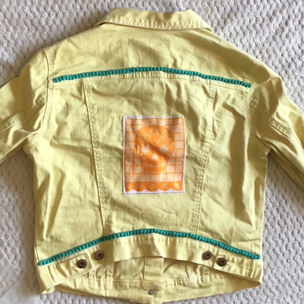 Custom Made Appliqué Yellow Denim Día de los Muertos Jacket